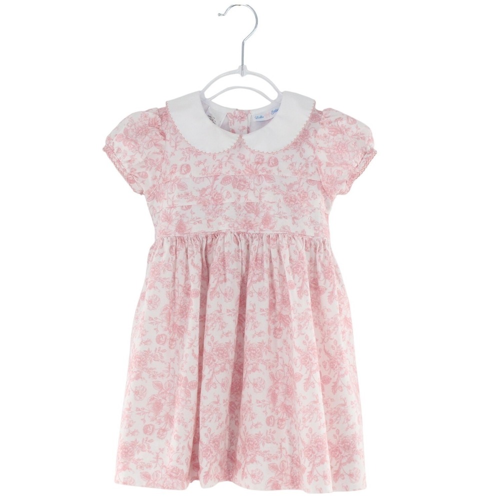 Lulu Bebe Floral Toile Peter Pan Collar Dress 2T Pink White